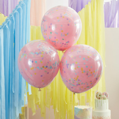 Roze balon u balonu sa šarenim konfeticama - 46cm