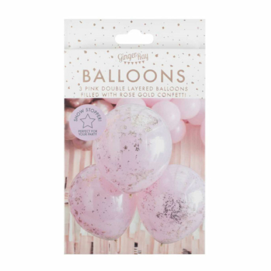 Roze balon u balonu sa rose gold konfeticama 42cm - 3 kom