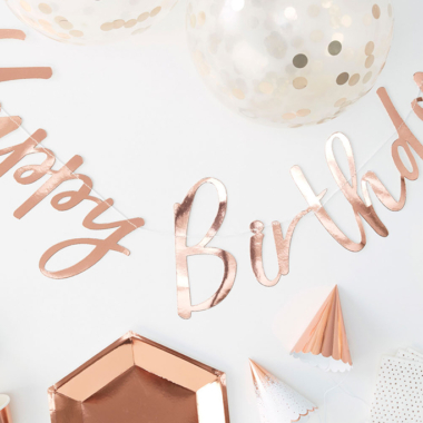 Dekoracija za žurku Happy Birthday rose gold -  70 kom