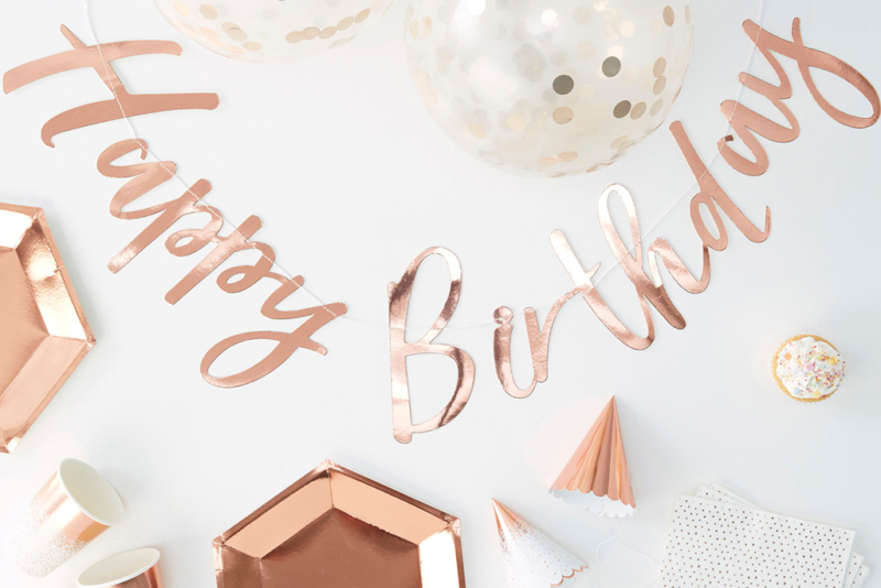 Dekoracija za žurku Happy Birthday rose gold -  70 kom