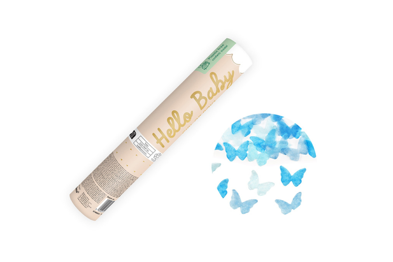 Top konfete Hello baby - Girl or boy? plavi leptirići - 20cm