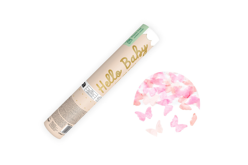 Top konfete Hello baby - Girl or boy? roze leptirići - 20cm