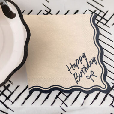 Salvete Happy Birthday crna mašnica 33cm - 12 kom